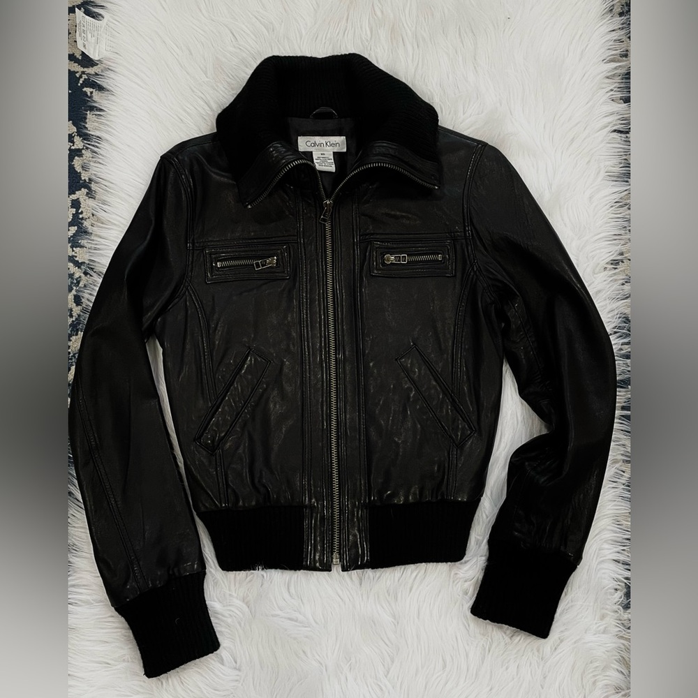 Calvin Klein Black Leather Crop Jacket